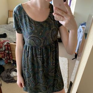 Green peacock flowy babydoll dress